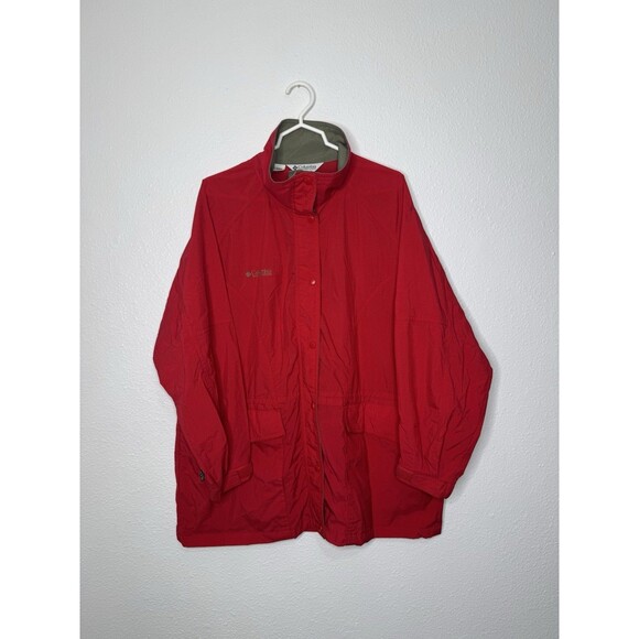 Vintage Columbia Jacket Womens Sz XL Red Full Zip Rain Windbreaker 90s Gorpcore - Picture 1 of 16